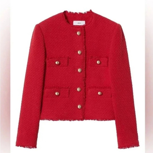 Mango Jackets & Blazers - Mango Red Tweed Jacket with Metal buttons and flaps size XXS New with tags